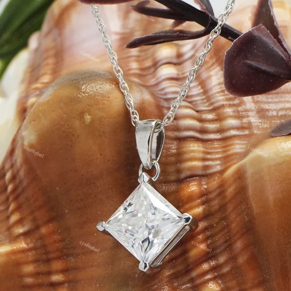 Certified Princess Cut Moissanite Diamond Necklace 2CT - Picture 12 of 12